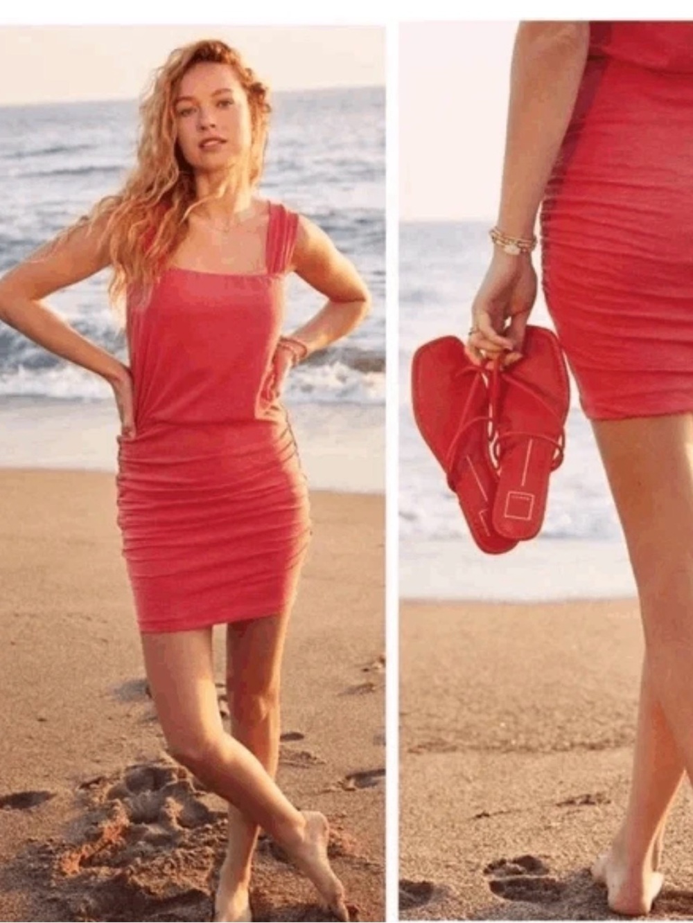 Sundry for Evereve Coral Scoop Neck Ruched Bodycon Dress Size 3 (L)